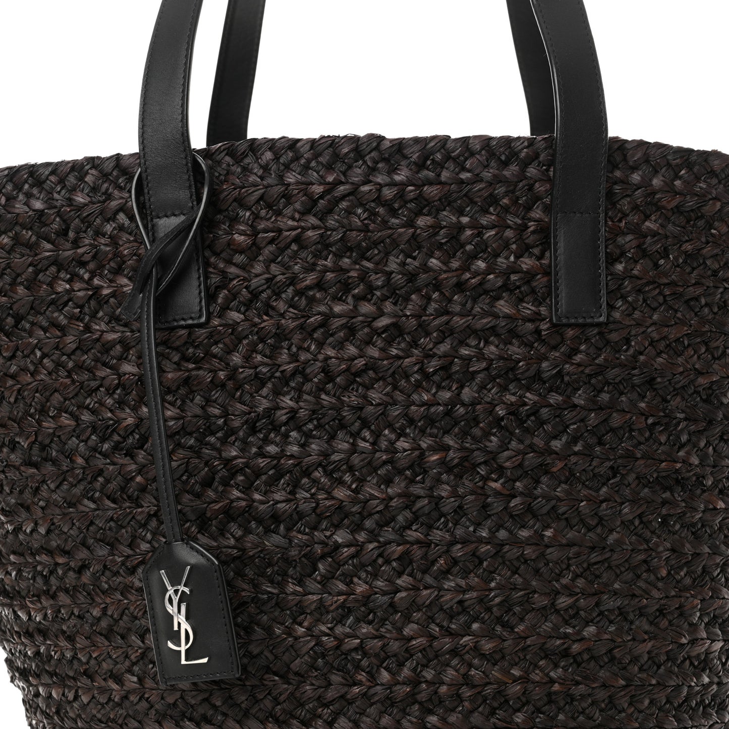 Raffia Calfskin Medium Panier Tote Dark Brown