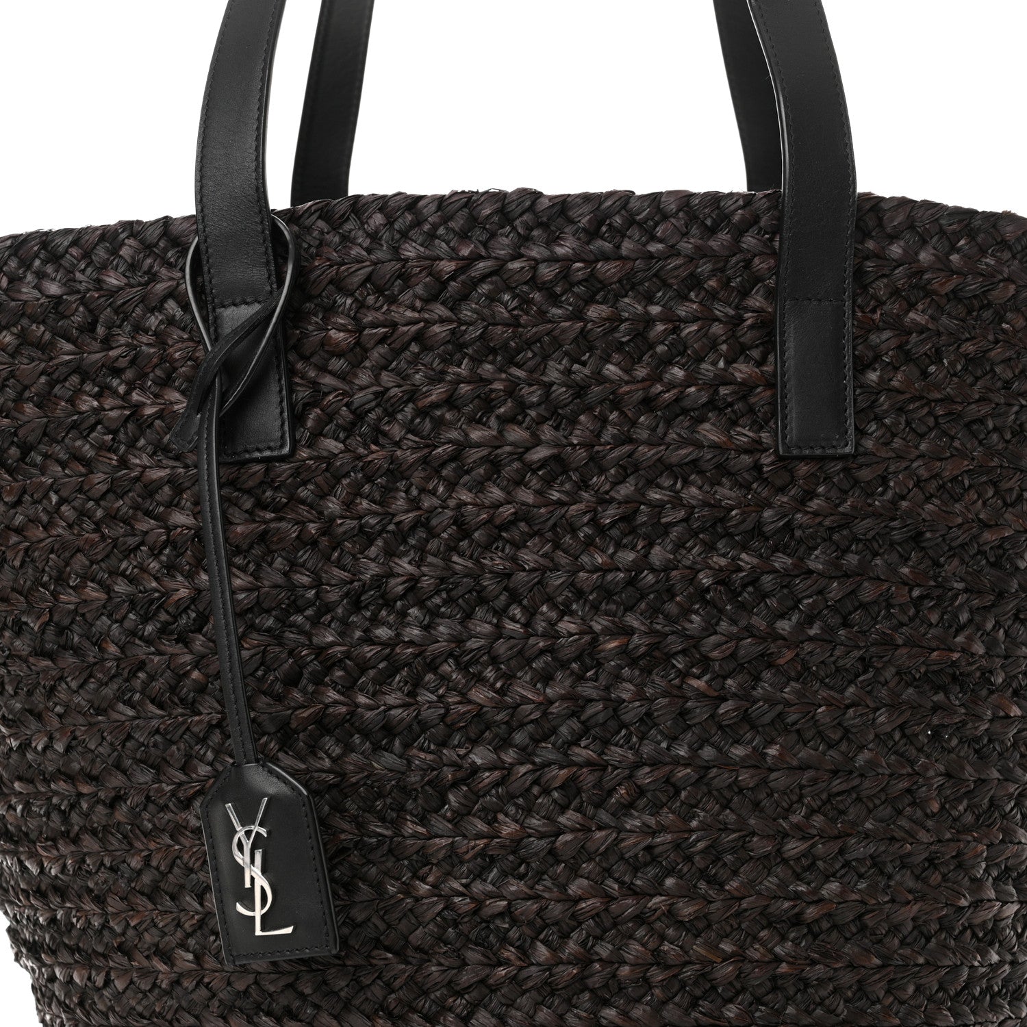 Saint Laurent Raffia Calfskin Medium Panier Tote Dark Brown 8 of 10