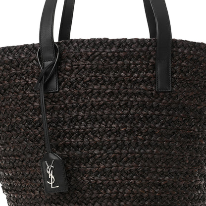Saint Laurent Raffia Calfskin Medium Panier Tote Dark Brown 8 of 10