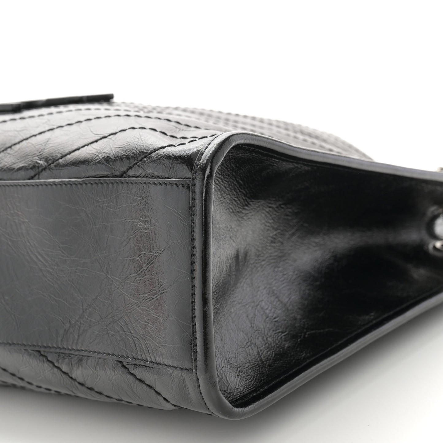 Crinkled Calfskin Matelasse Monogram Medium Niki Shopper Tote Black