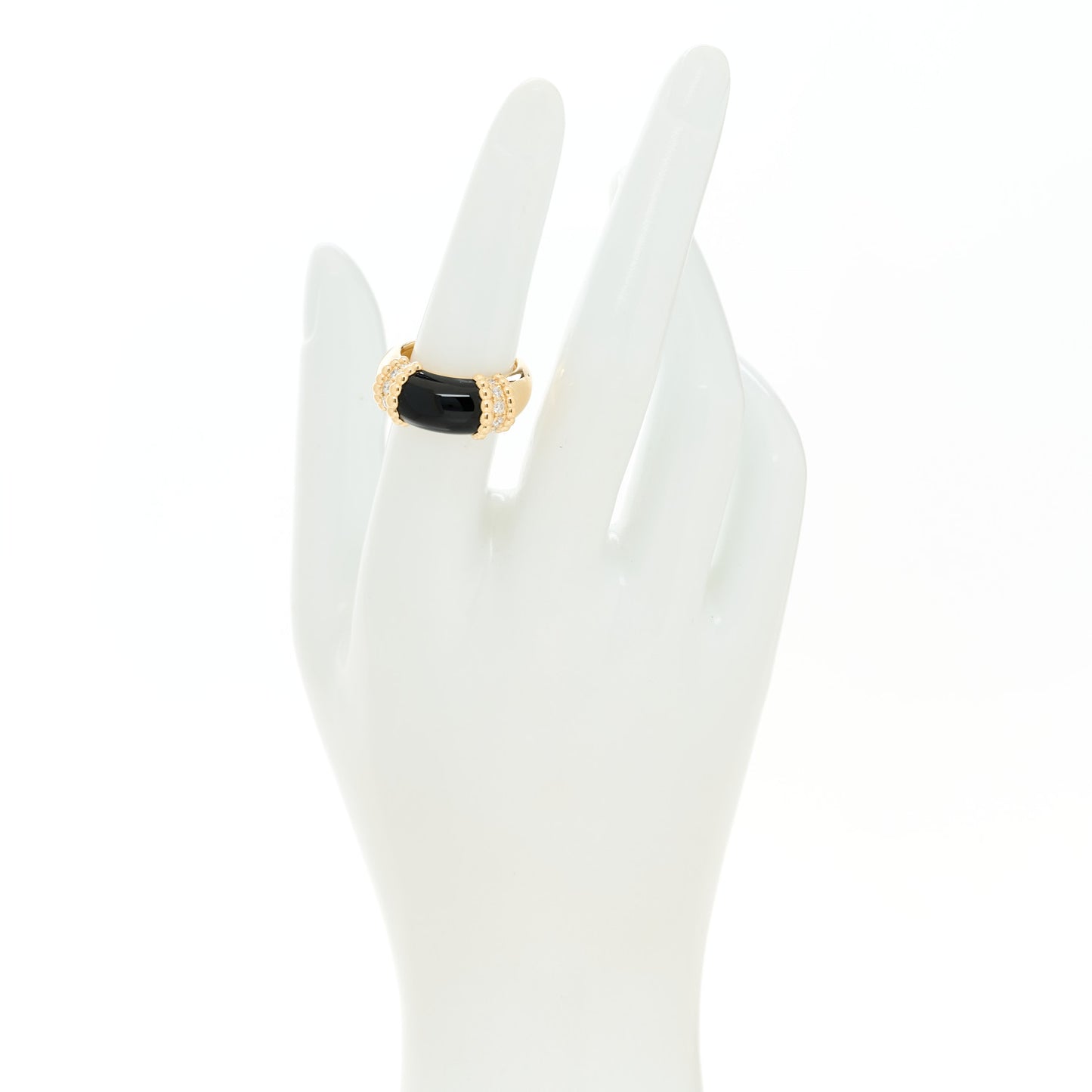 18K Yellow Gold Diamond Black Onyx Perlee Couleurs Ring 53 6.5