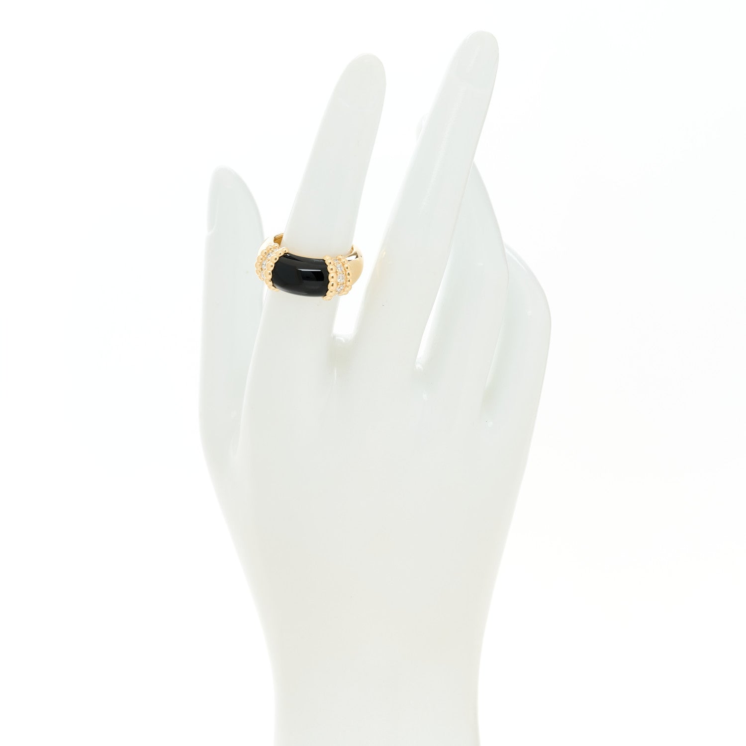 Van Cleef & Arpels 18K Yellow Gold Diamond Black Onyx Perlee Couleurs Ring 53 6.5 2 of 6