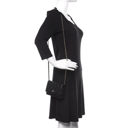 Chanel Lambskin Quilted Mini Camellia Bow Wallet On Chain WOC Black 2 of 14