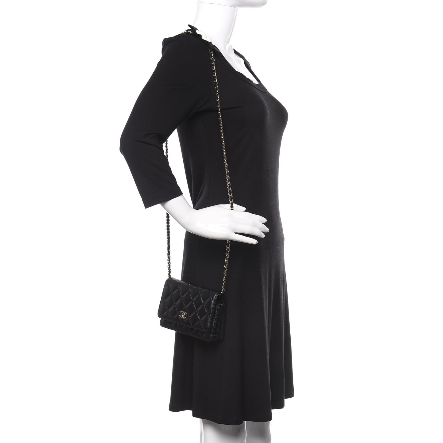 Lambskin Quilted Mini Camellia Bow Wallet On Chain WOC Black