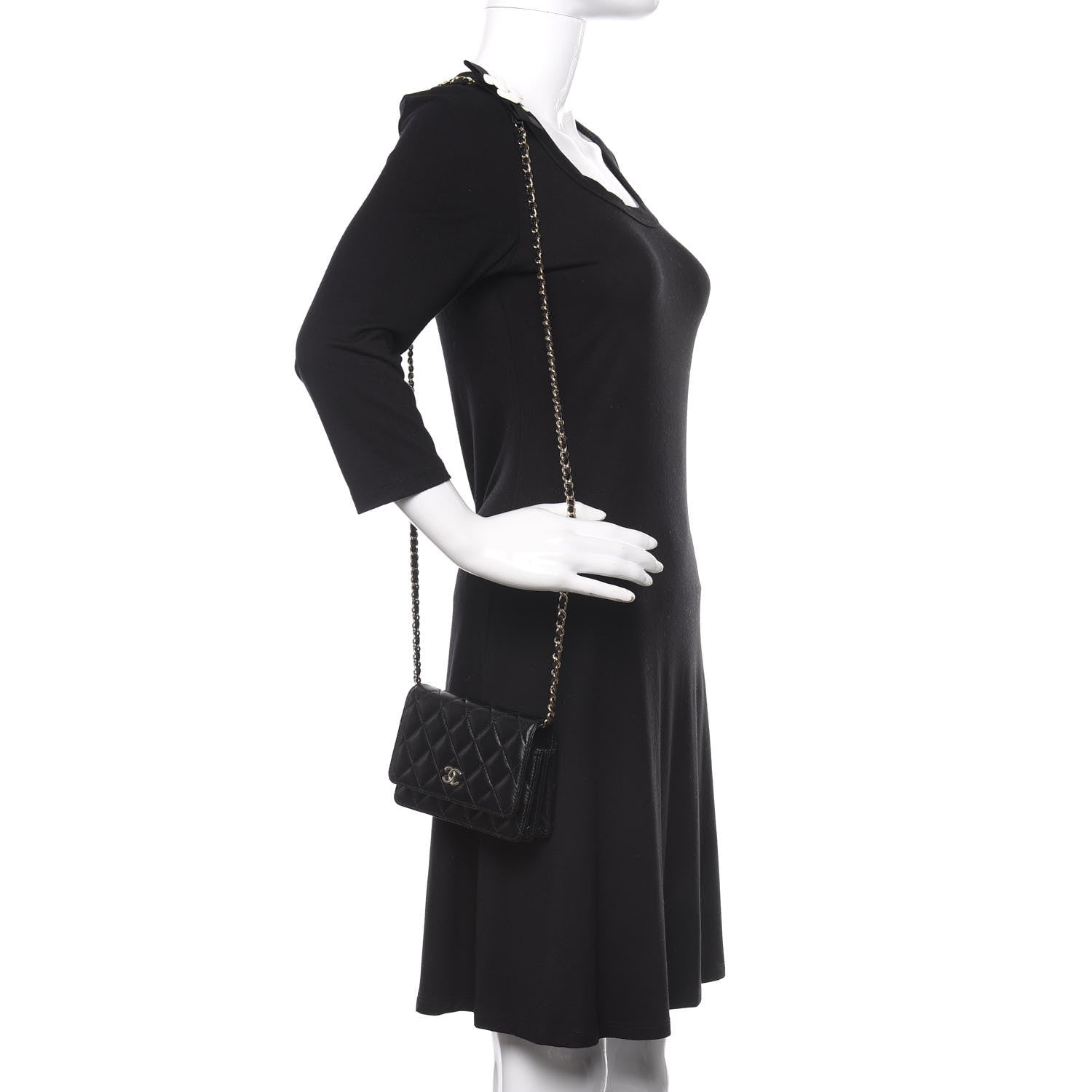 Chanel Lambskin Quilted Mini Camellia Bow Wallet On Chain WOC Black 2 of 11
