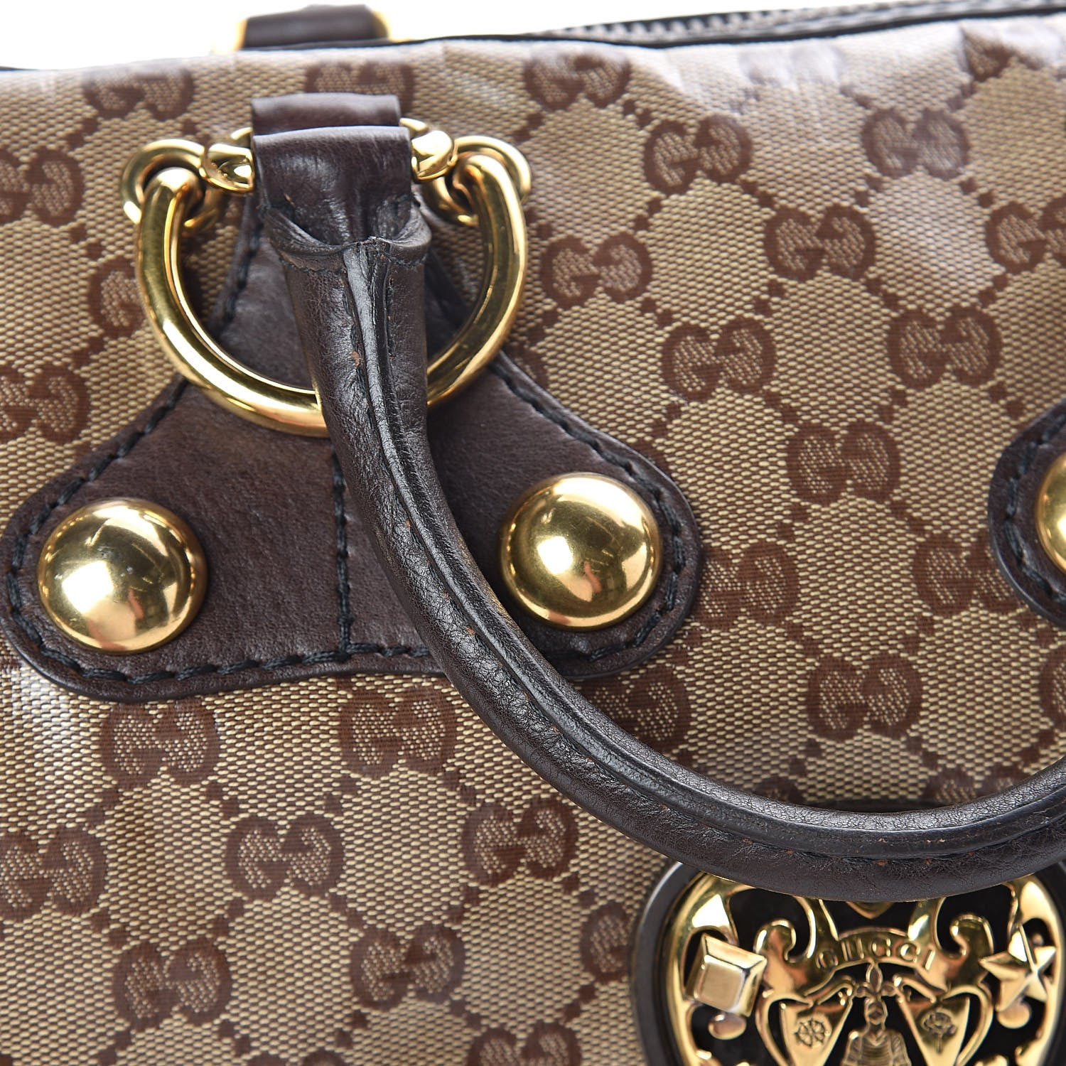 Gucci Crystal Monogram Studded Large Babouska Boston Dark Brown 12 of 12