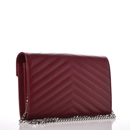 Saint Laurent Grain De Poudre Matelasse Chevron Monogram Chain Wallet Palissandre 3 of 8