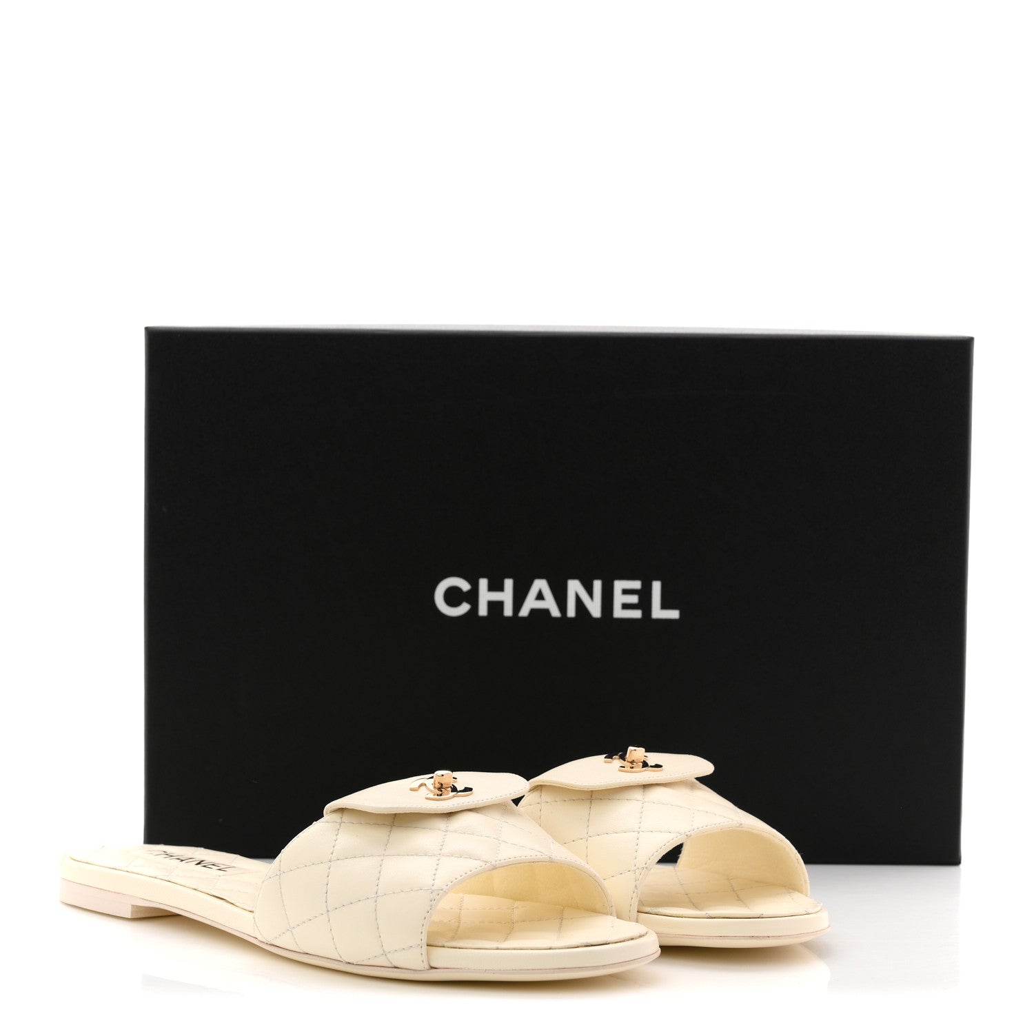 Chanel Lambskin Quilted CC Turnlock Sandals 41 Ivory 14 of 14