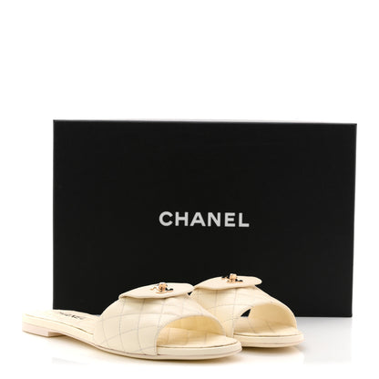 Chanel Lambskin Quilted CC Turnlock Sandals 41 Ivory 14 of 14