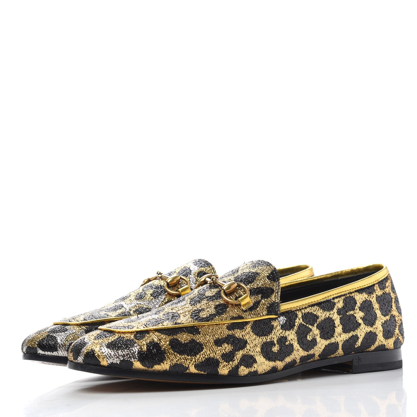 Jacquard Leopard Print Horsebit Womens Jordaan Loafers 37.5 Gold