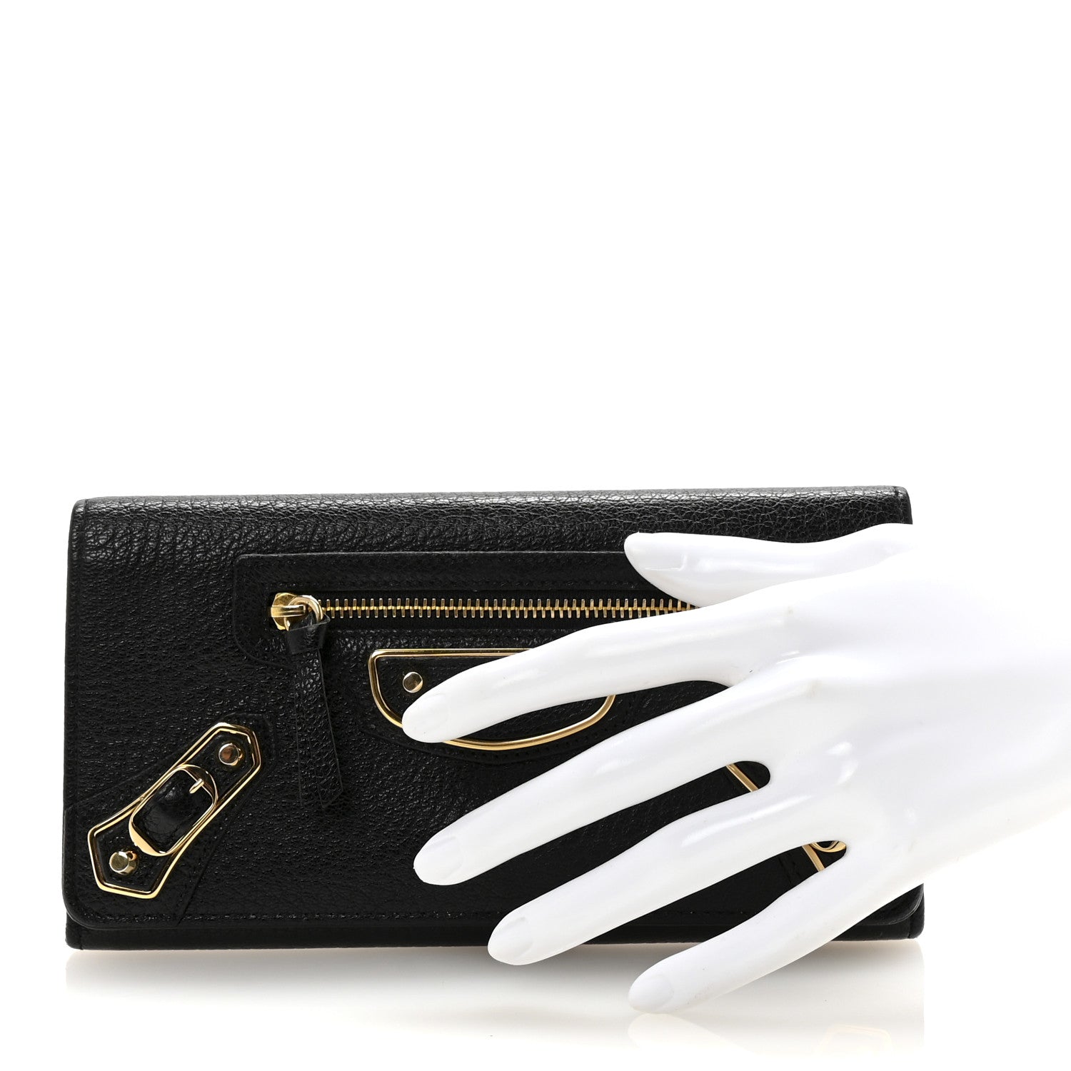 Balenciaga Chevre Gold Metallic Edge Hardware Money Wallet Black