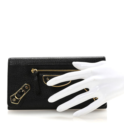 Balenciaga Chevre Gold Metallic Edge Hardware Money Wallet Black 2 of 6