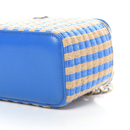 Chanel Raffia Jute Striped Small Vanity Case With Chain Blue Beige 10 of 11