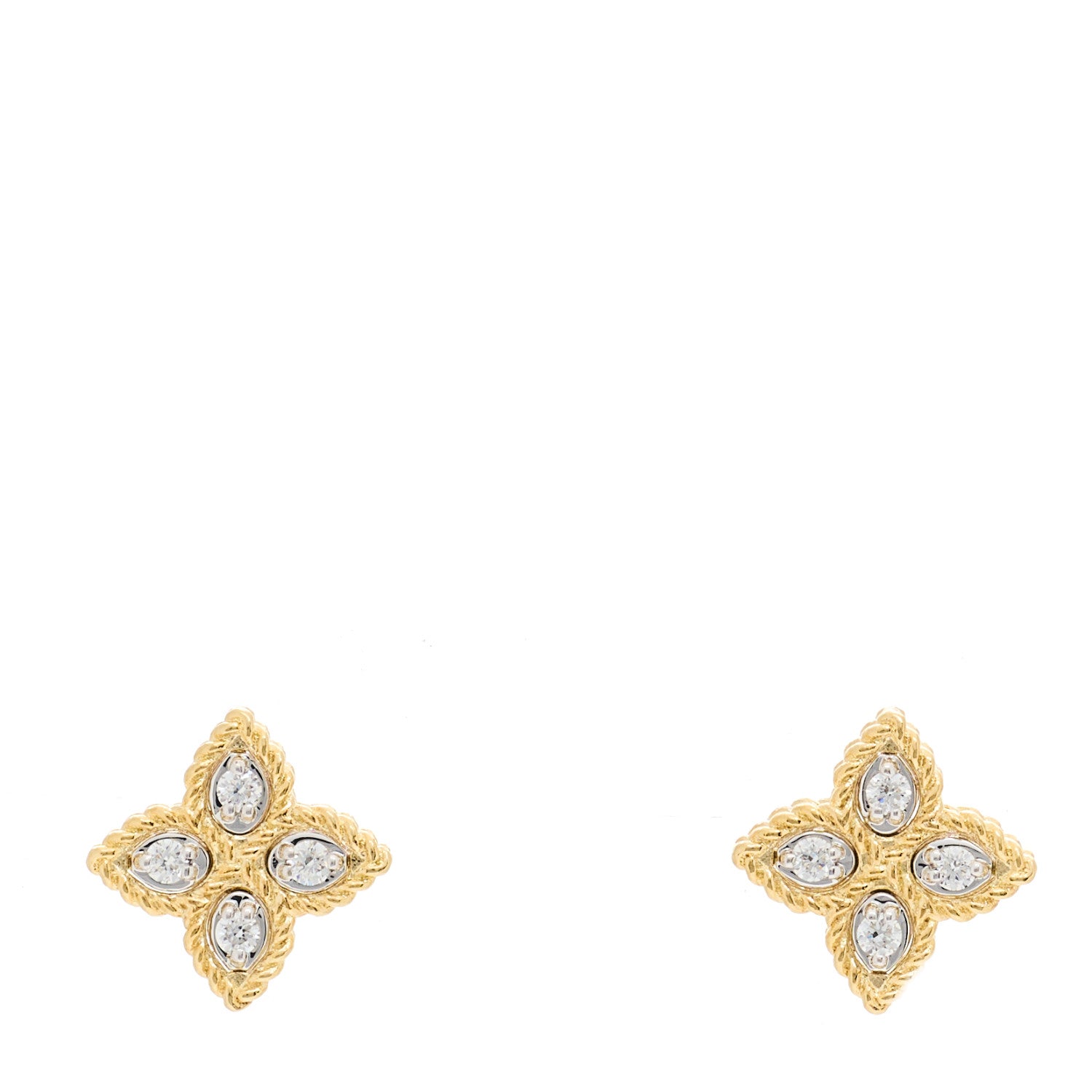 Roberto Coin 18K Yellow Gold Diamond Small Princess Flower Stud Earrings 1 of 5