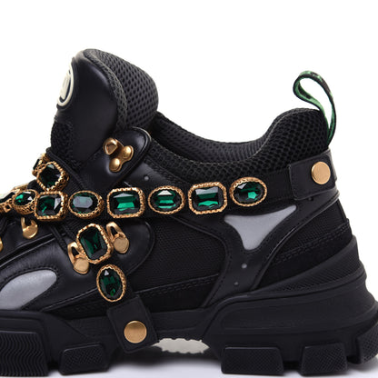 Gucci X SEGA Mesh Suede Calfskin Removable Crystals Mens Flashtrek Sneakers 9.5 Black Silver 10 of 14