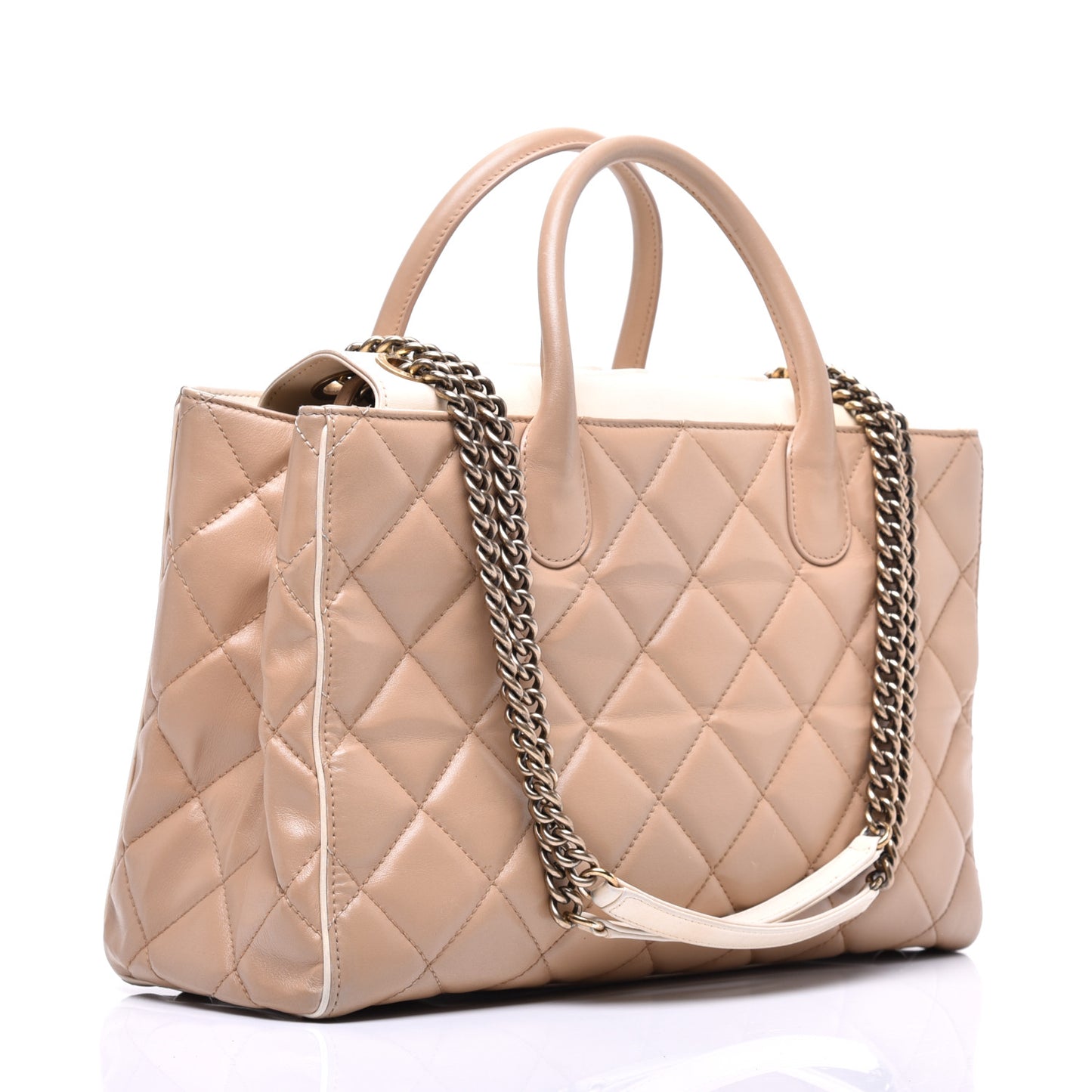 Lambskin Quilted Small Portobello Tote Beige