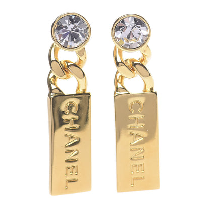 Chanel Crystal Tag Drop Earrings Gold 1 of 5