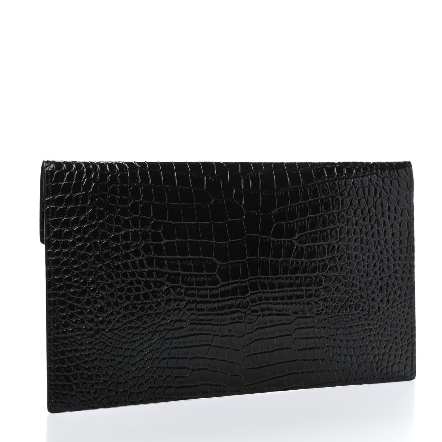 Calfskin Crocodile Embossed Uptown Monogram Clutch Black