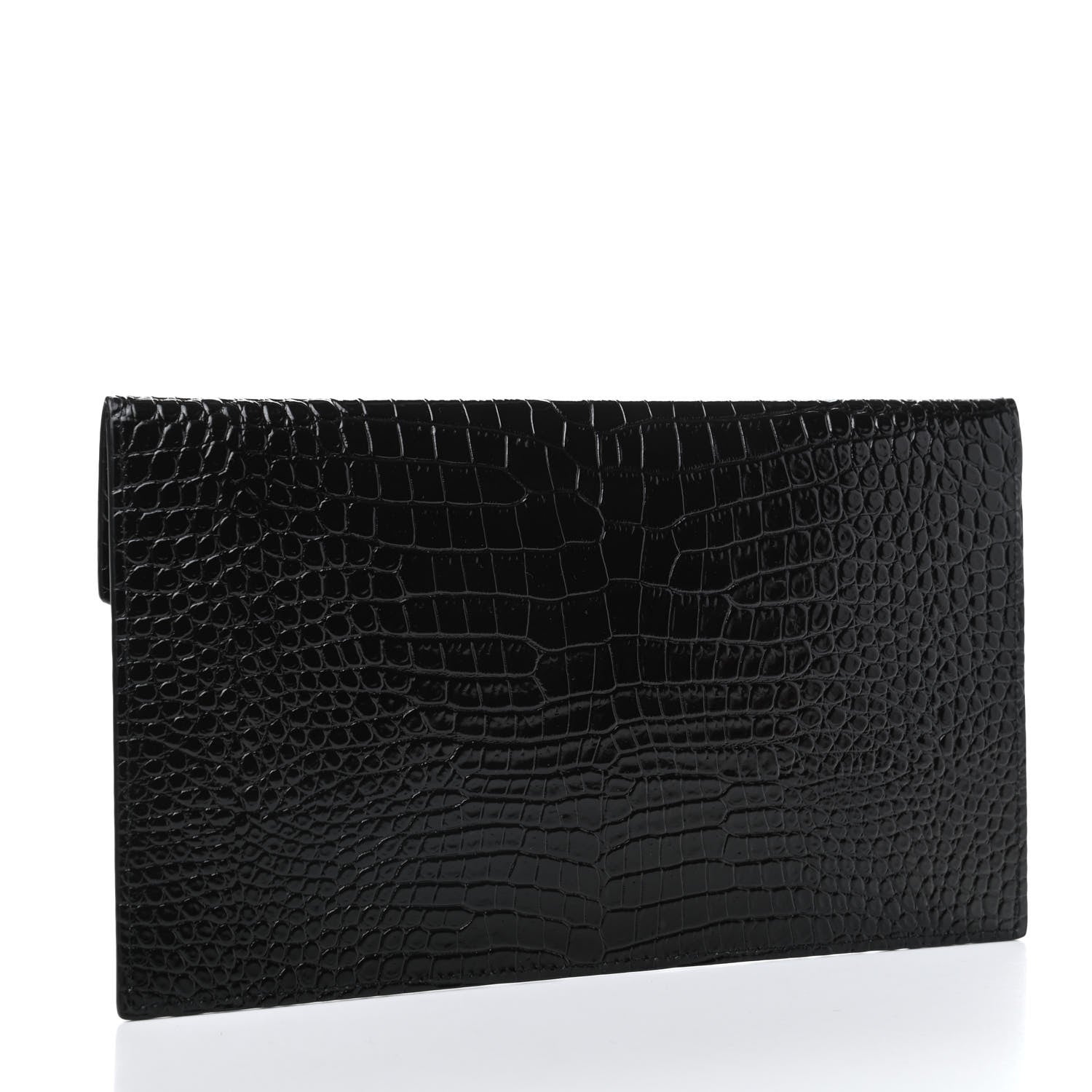 Saint Laurent Calfskin Crocodile Embossed Uptown Monogram Clutch Black 2 of 7