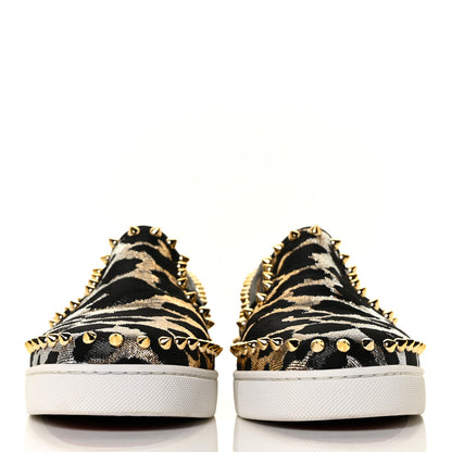 Christian Louboutin Metallic Lurex Studded Feline Womens Pik Boat Flats 38 Black Gold 2 of 7