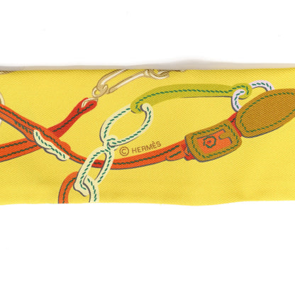 Hermes Silk Brides de Gala Applique Pique Twilly Jaune Vif Vert D'eau Bronze 4 of 4