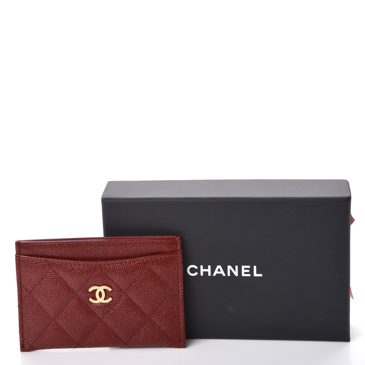 Caviar Quilted Card Holder Burgundy