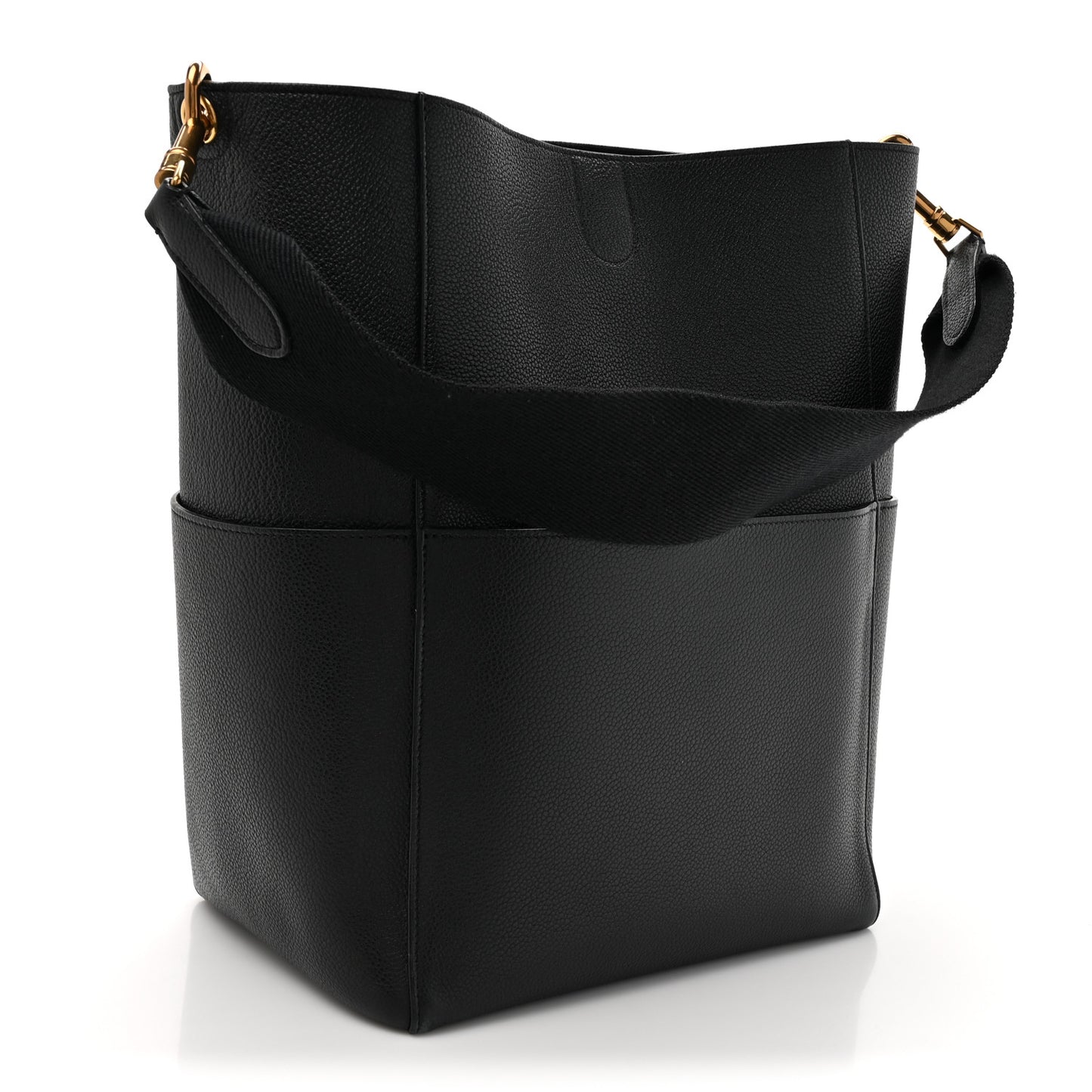 Soft Grained Calfskin Sangle Bucket Bag Black