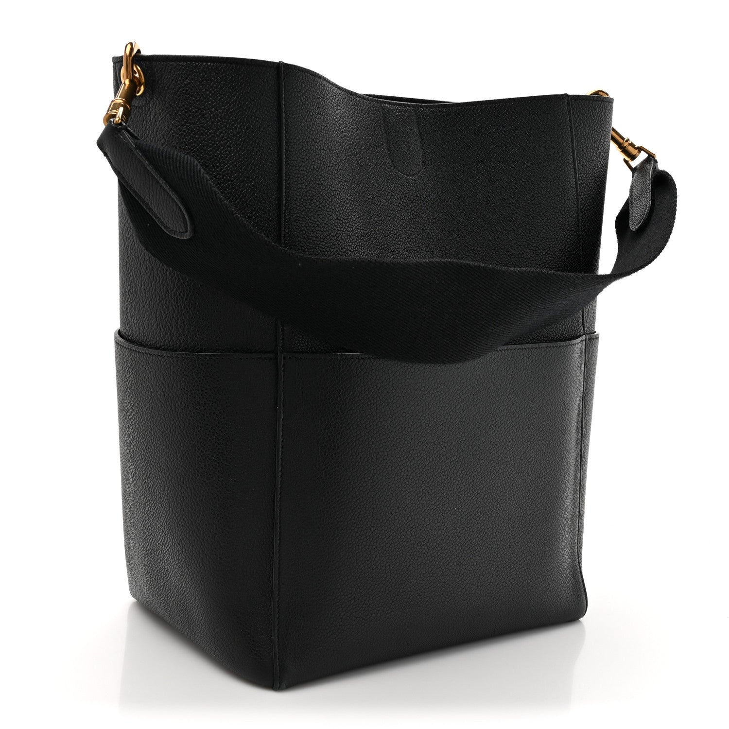 Celine Soft Grained Calfskin Sangle Bucket Bag Black 3 of 14