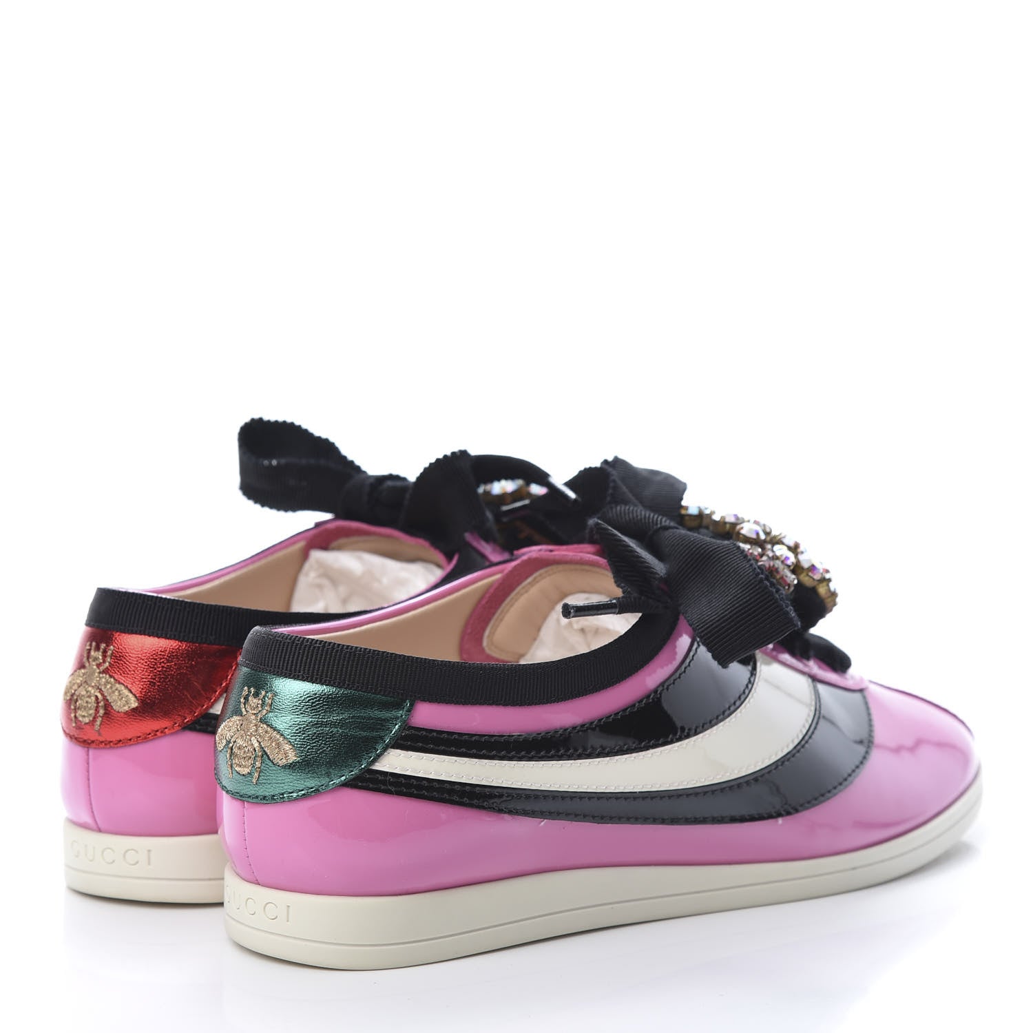 Gucci Patent Calfskin Crystal Womens Web Falacer Sneakers 36 Pink 4 of 10
