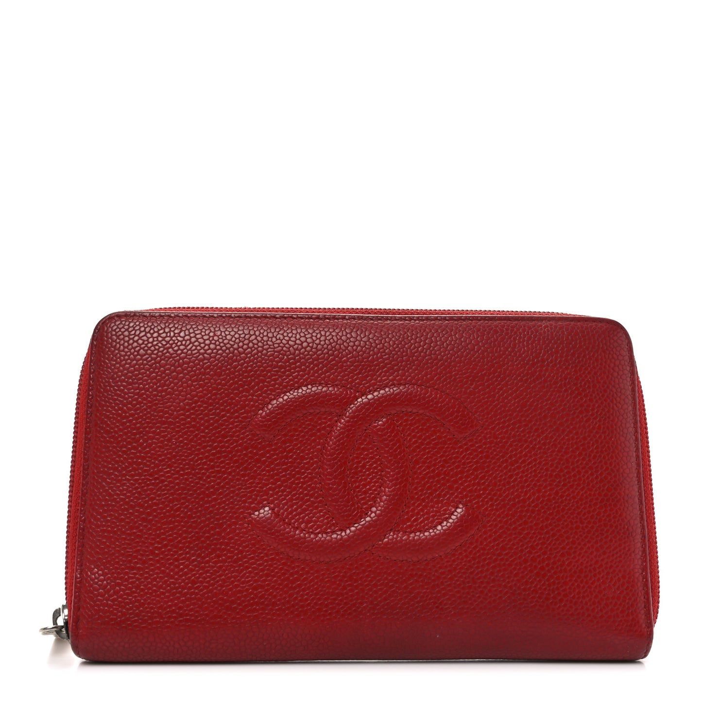 Caviar Large CC Timeless Zip Around Organizer Wallet Red