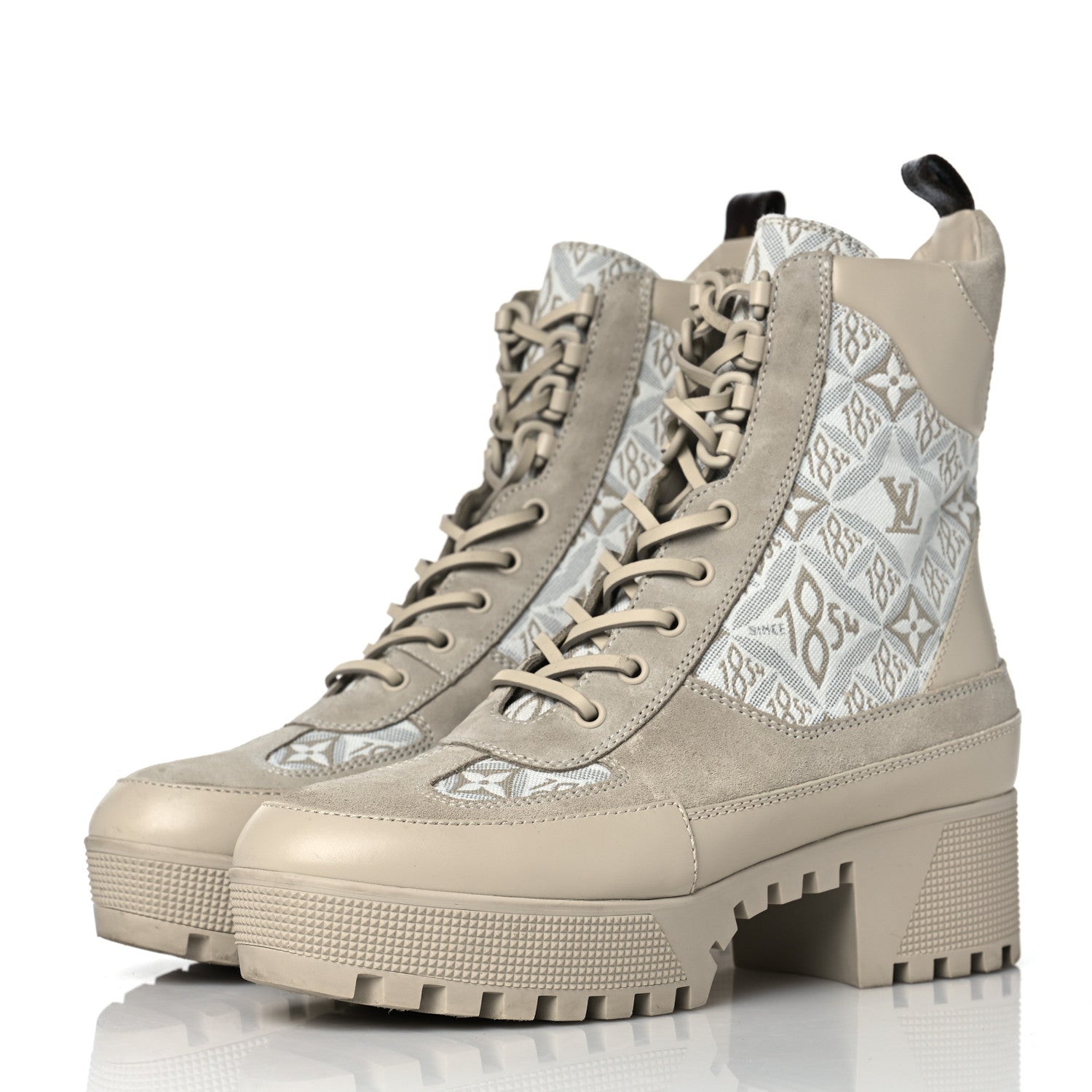 Louis Vuitton Suede Calfskin Jacquard Since 1854 Laureate Platform Desert Boots 39.5 Beige 3 of 7
