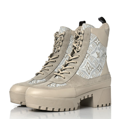 Louis Vuitton Suede Calfskin Jacquard Since 1854 Laureate Platform Desert Boots 39.5 Beige 3 of 7