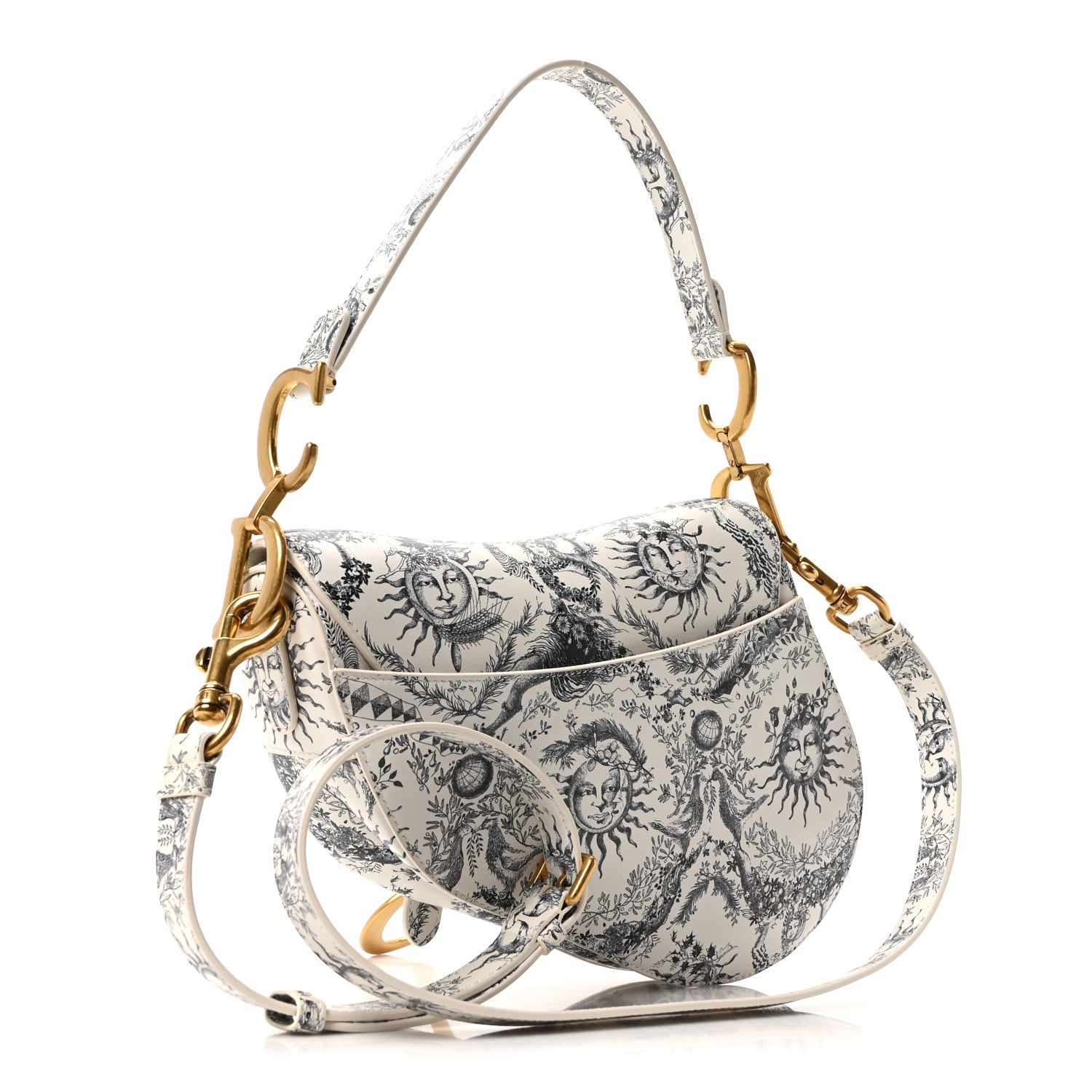 Christian Dior Calfskin Le Soleil Print Saddle Bag With Strap White Black 3 of 10