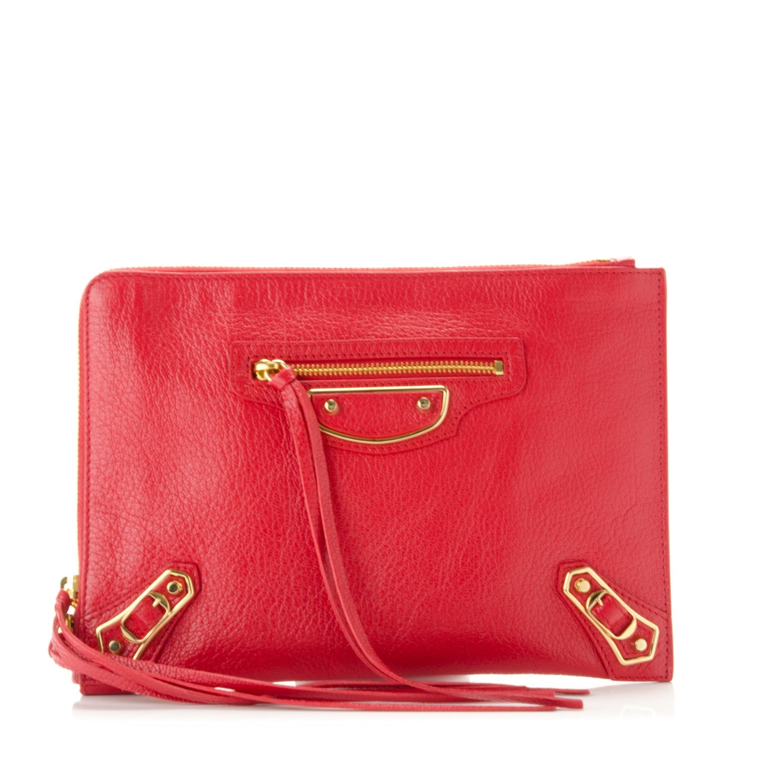 Balenciaga Chevre Gold Metallic Edge Hardware Pouch Rouge Grenade 1 of 5