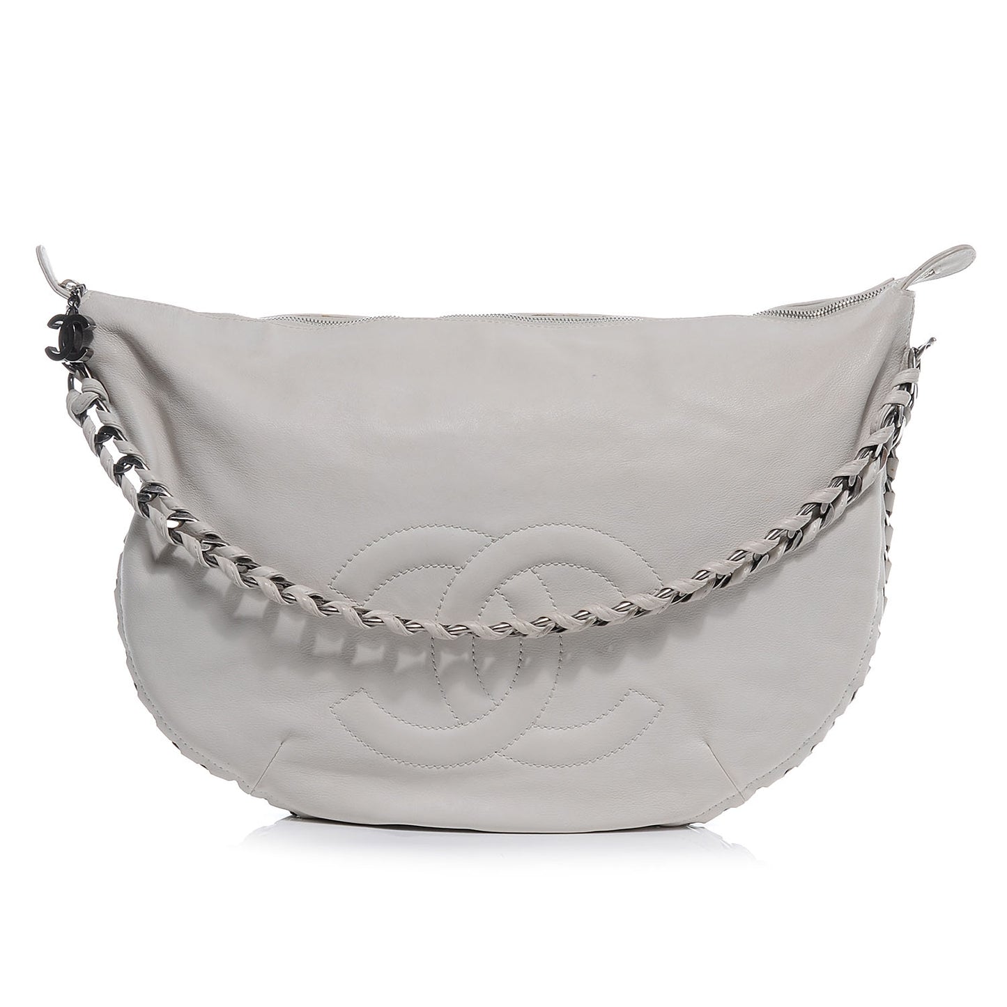Leather Modern Chain Hobo White