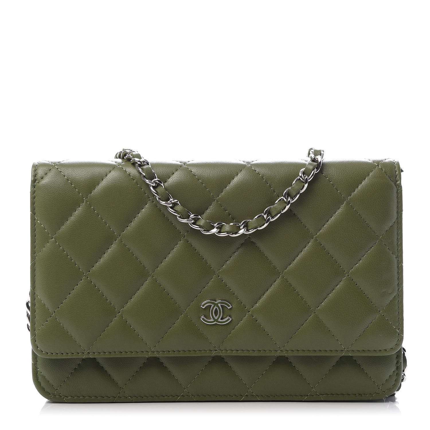 Chanel Lambskin Quilted Wallet On Chain WOC Green 1 of 10