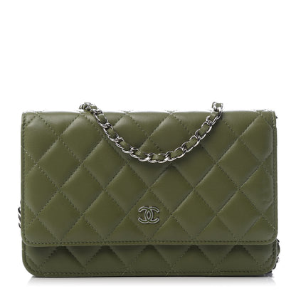 Chanel Lambskin Quilted Wallet On Chain WOC Green 1 of 10