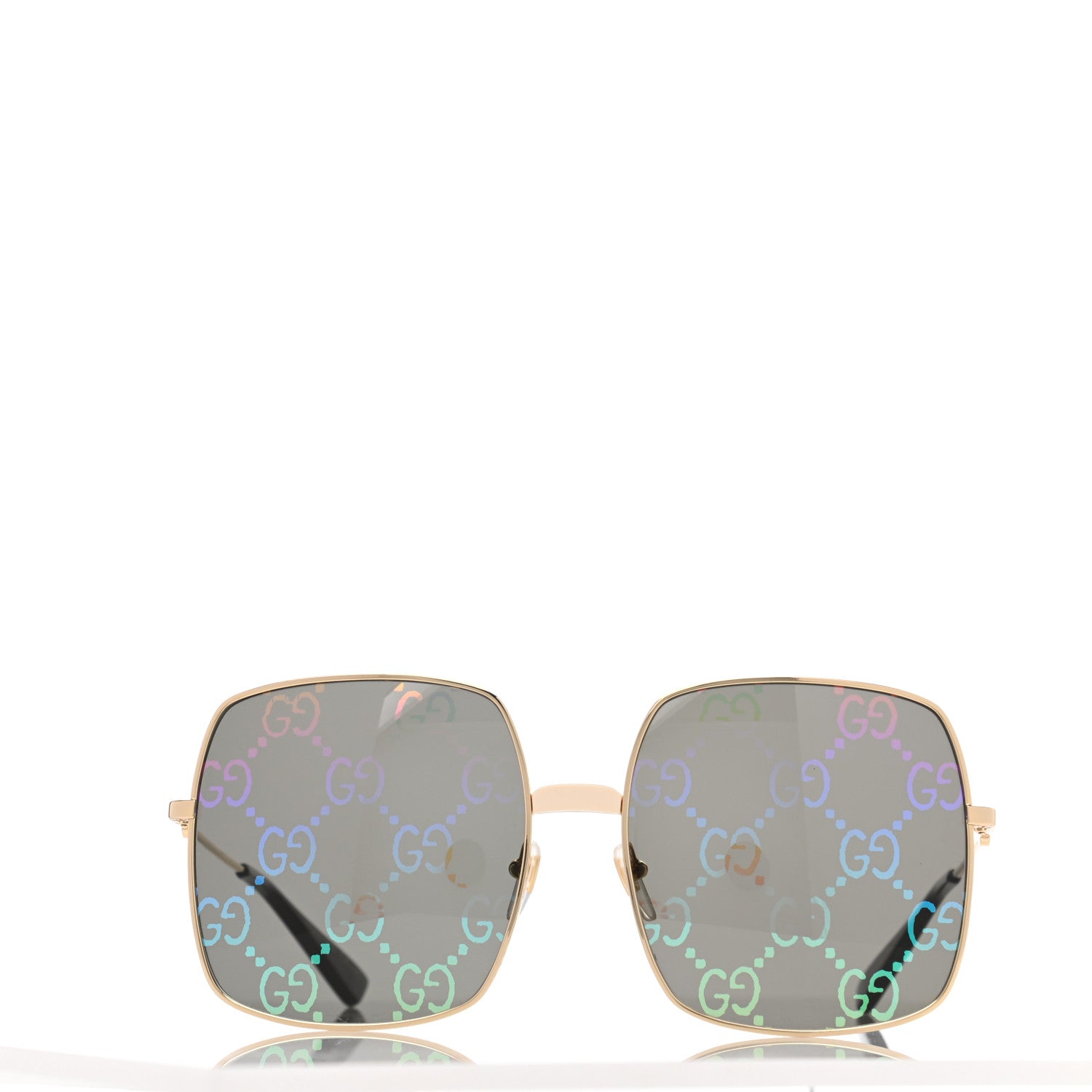 Gucci Metal Rectangular Frame Sunglasses GG0414S Gold Multicolor 1 of 14