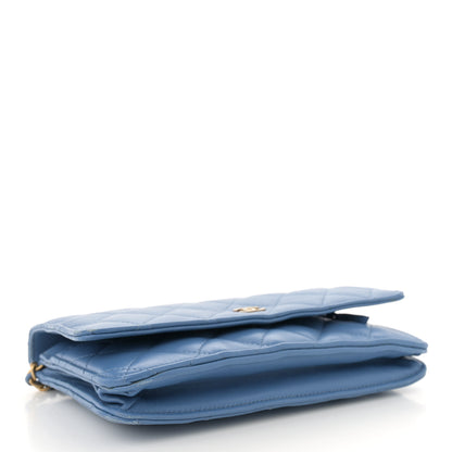Chanel Lambskin Quilted Wallet On Chain WOC Light Blue 4 of 14
