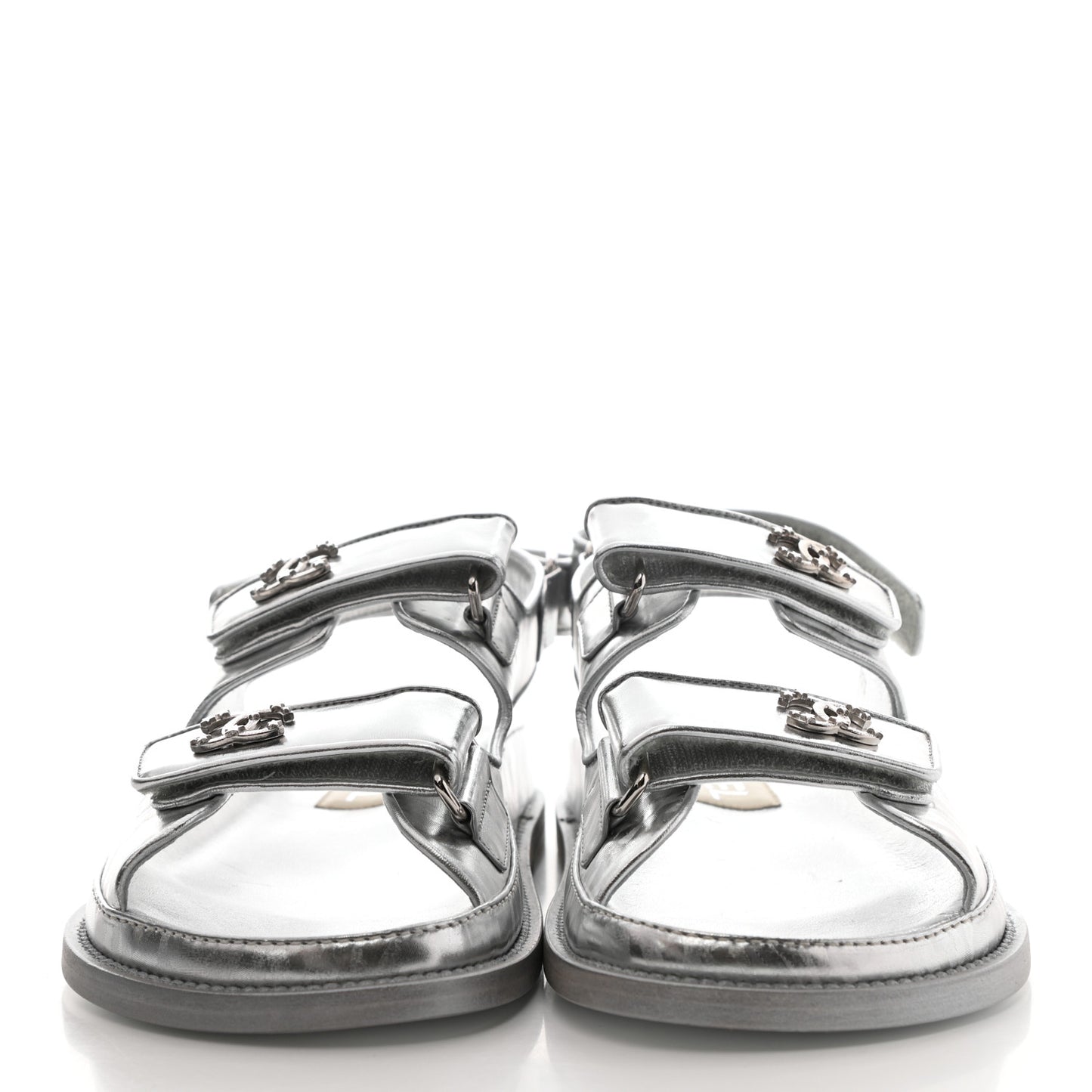 Laminated Calfskin Velcro Dad Sandals 38 Silver