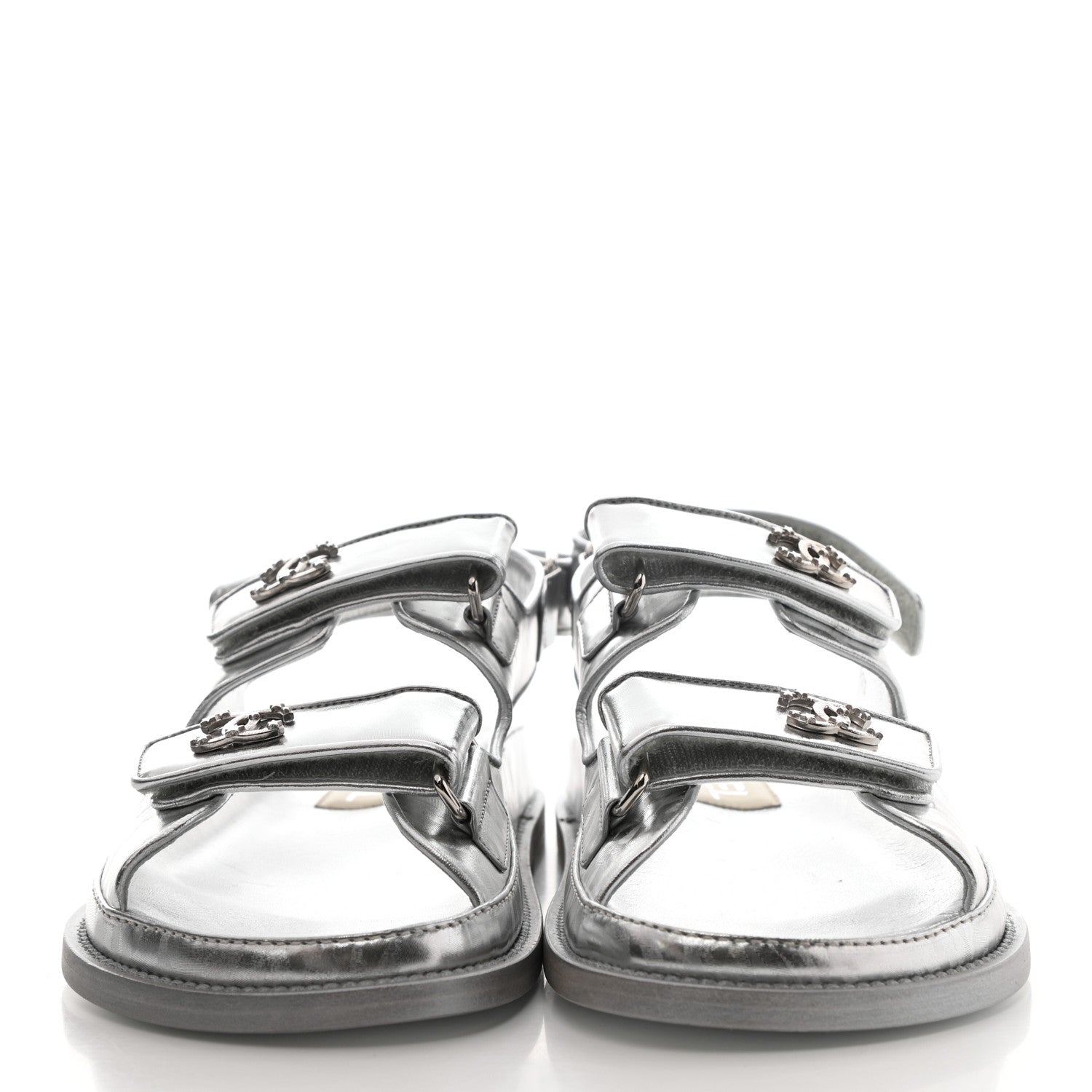 Chanel Laminated Calfskin Velcro Dad Sandals 38 Silver 2 of 9