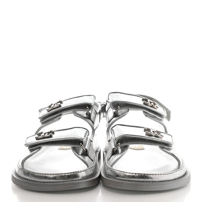 Chanel Laminated Calfskin Velcro Dad Sandals 38 Silver 2 of 9