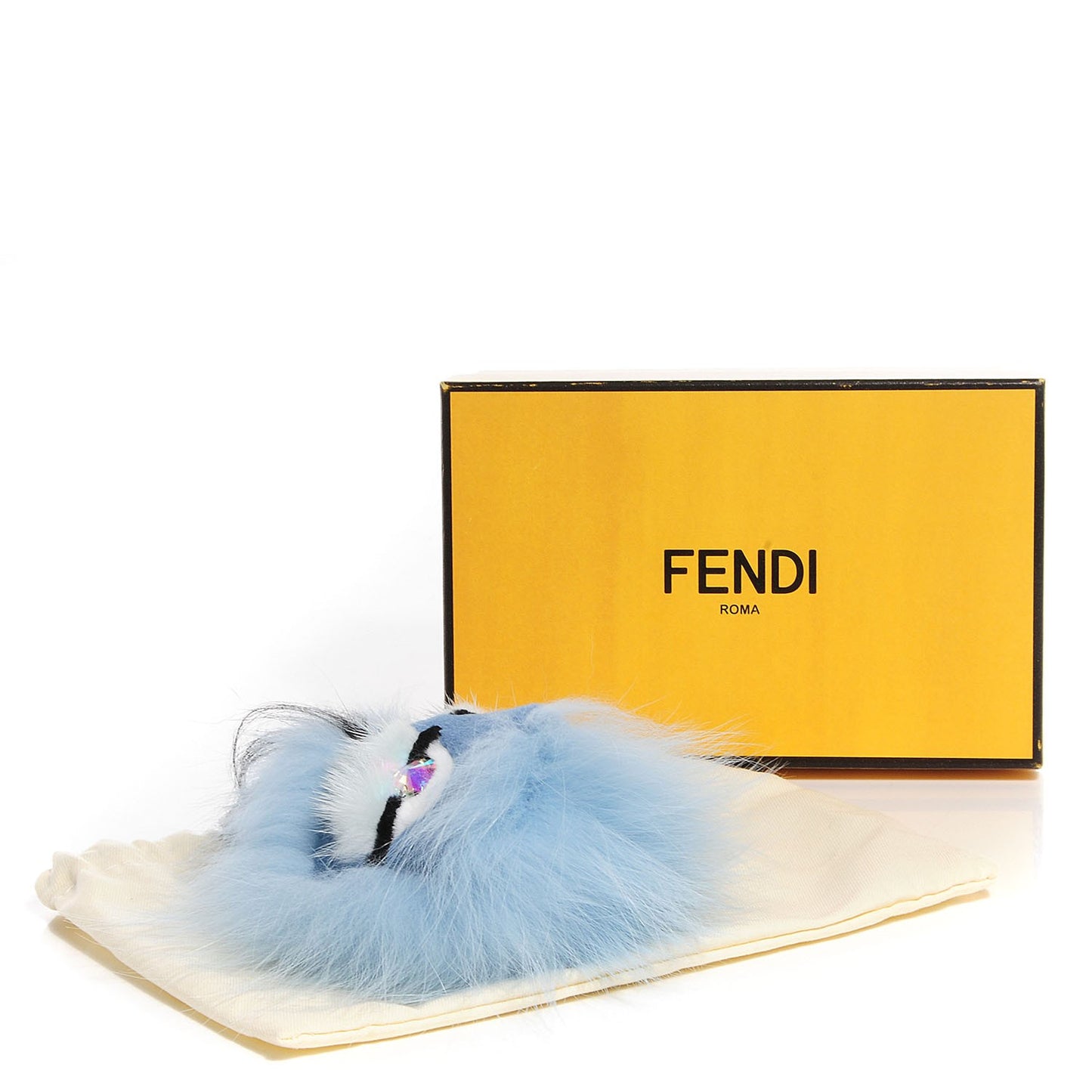 Fox Mink Rabbit Fur Maddie Monster Bag Bug Charm Light Blue
