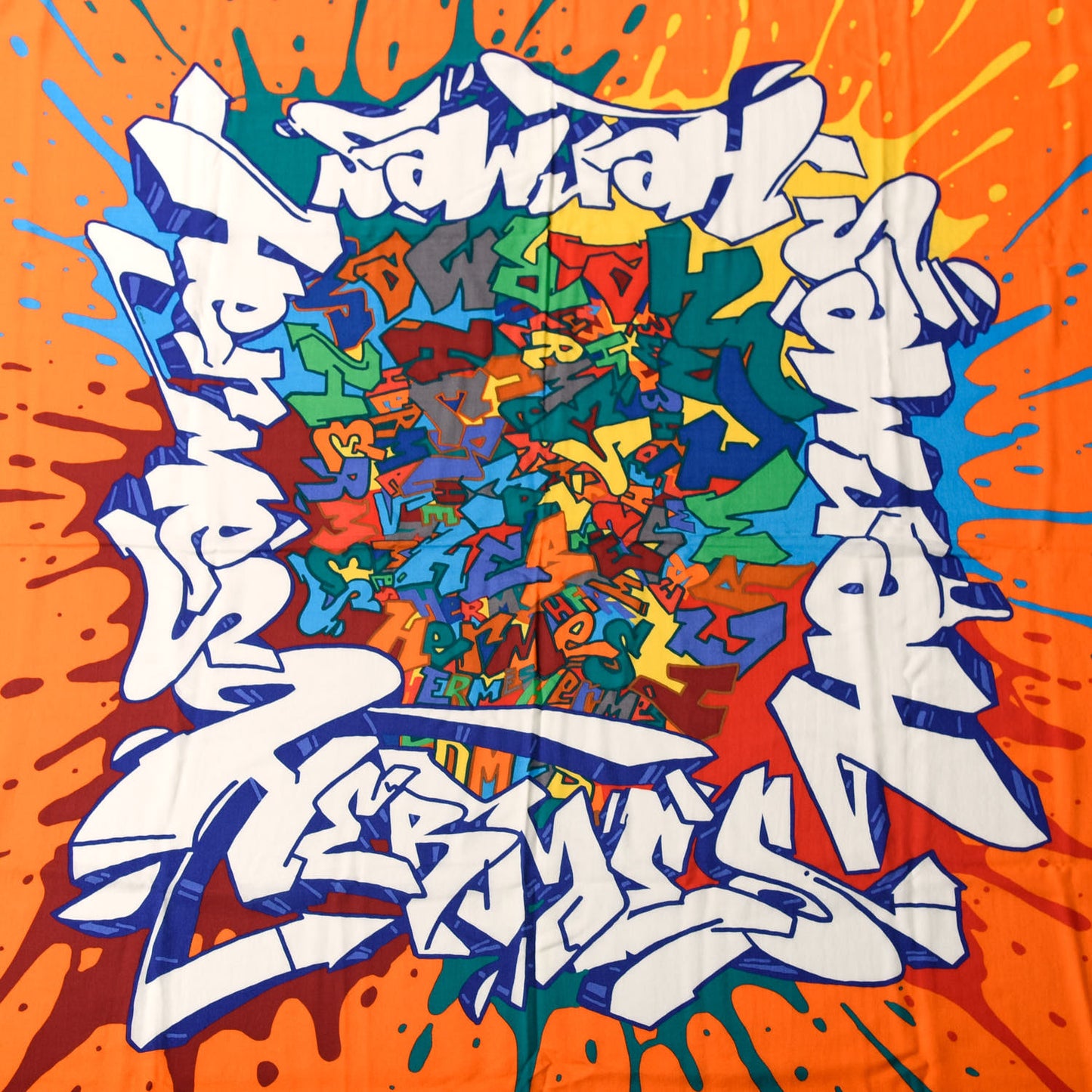 Cashmere Silk Graff Graffiti Shawl 140 Orange