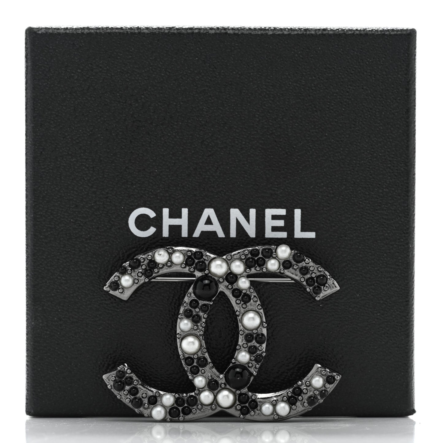 Ruthenium Pearl Large CC Brooch Black
