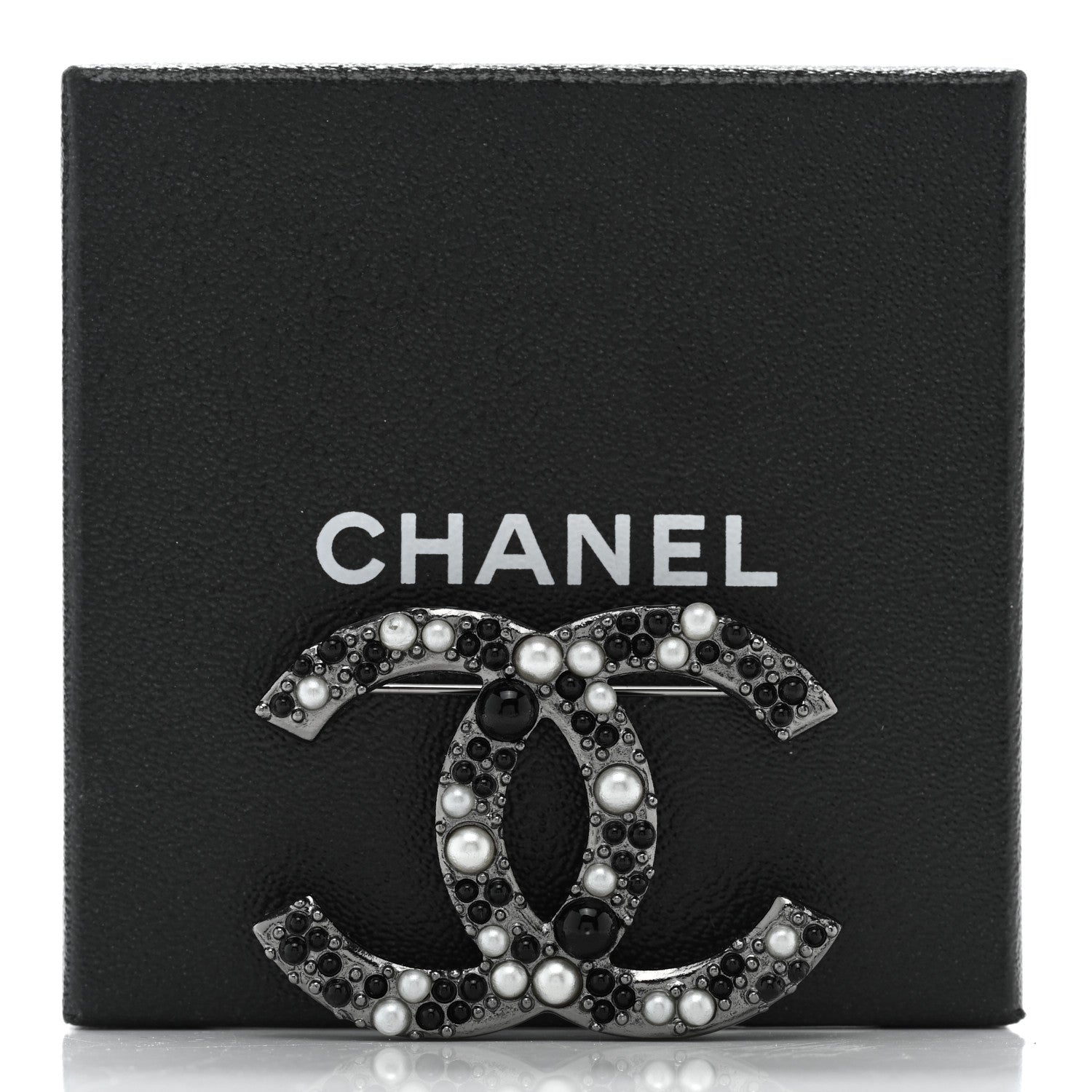 Chanel Ruthenium Pearl Large CC Brooch Black 5 of 5