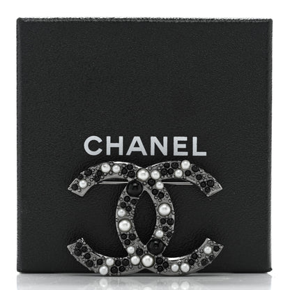 Chanel Ruthenium Pearl Large CC Brooch Black 5 of 5