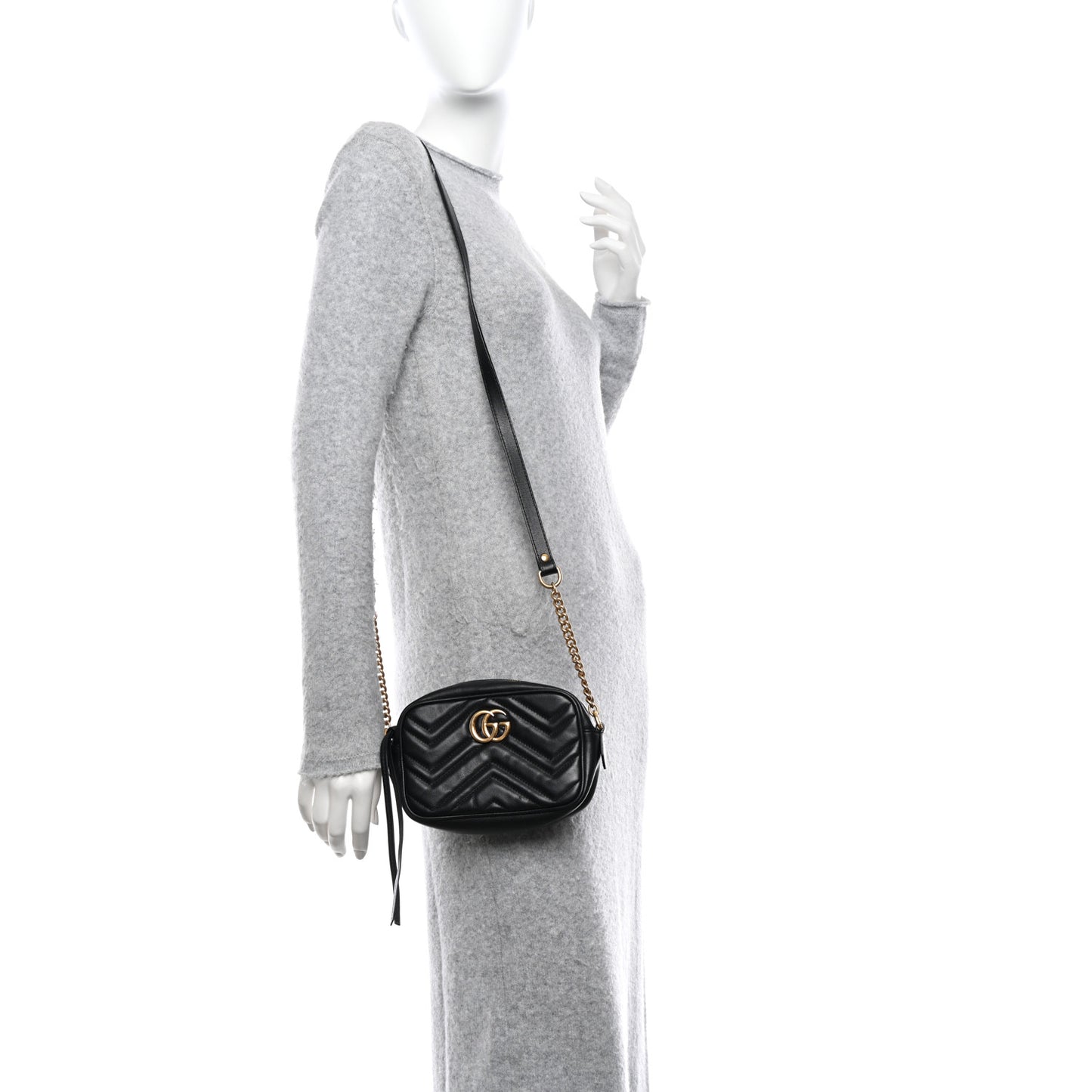 Calfskin Matelasse Mini GG Marmont Chain Shoulder Bag Black