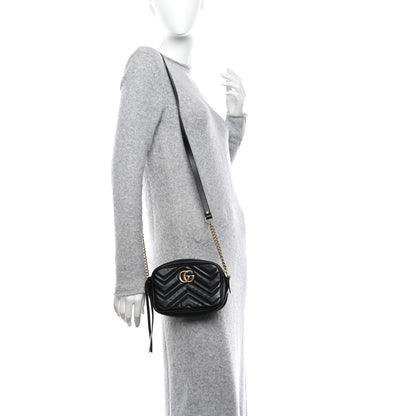 Gucci Calfskin Matelasse Mini GG Marmont Chain Shoulder Bag Black 3 of 19