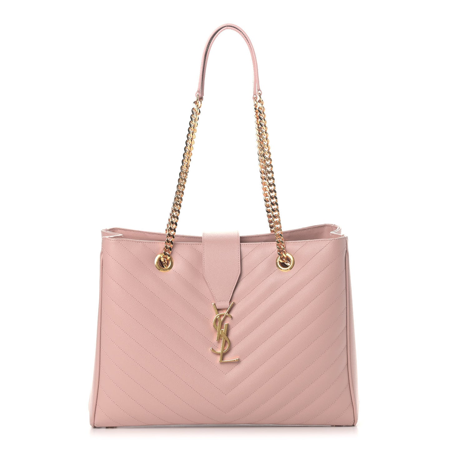 Grain De Poudre Matelasse Chevron Large Monogram Shopping Bag Pale Pink